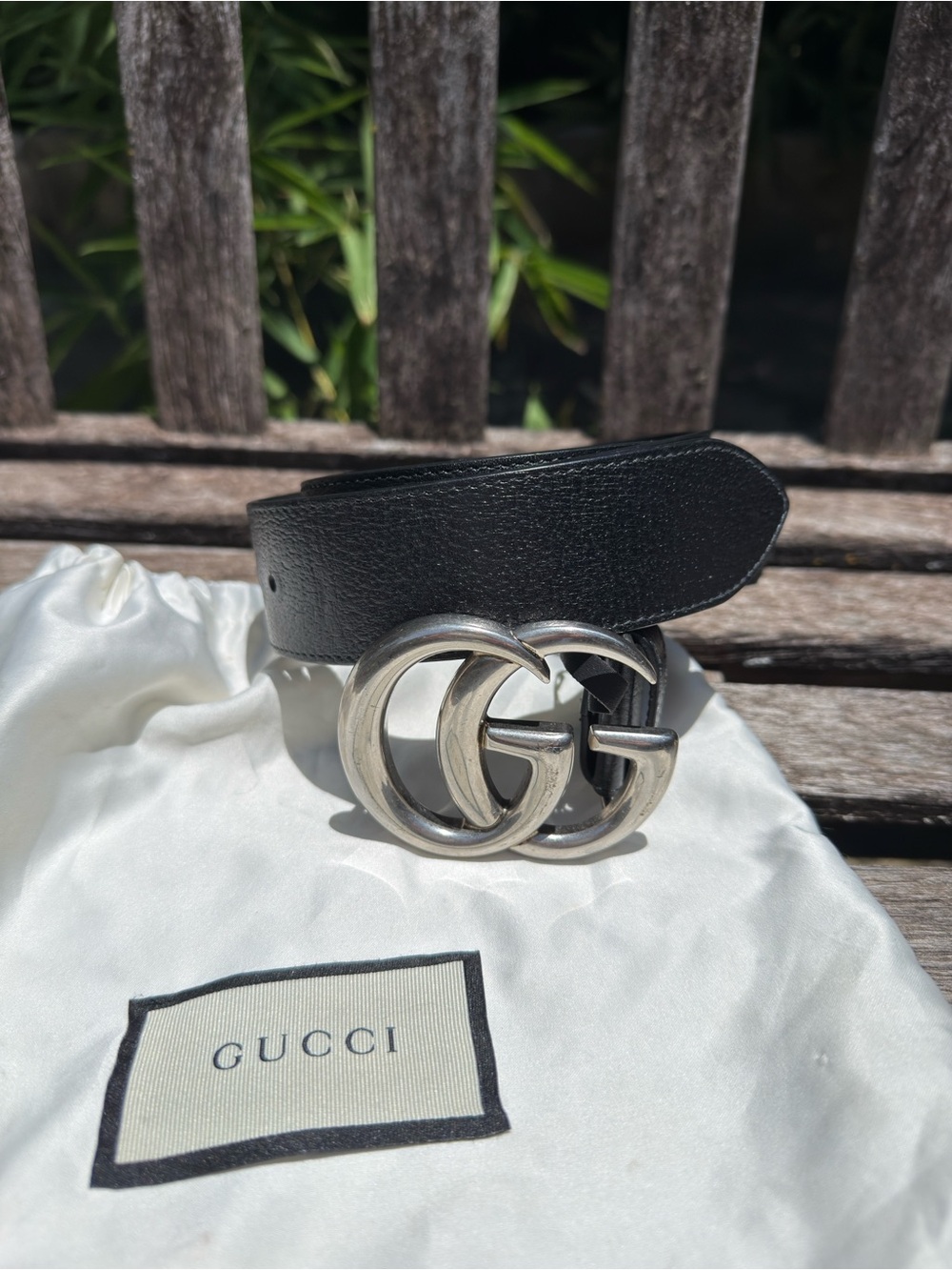 Gucci Black Leather Belt with Silver Double G Buckle